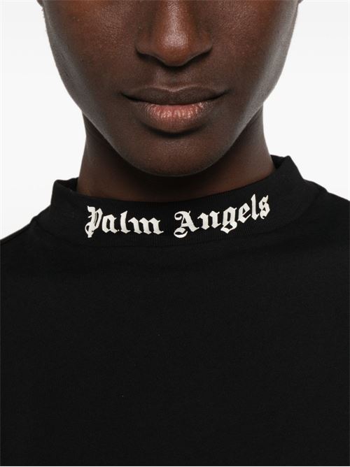 T-shirt cropped Palm Angels da donna nera con logo bianco PALM ANGELS | PAWAA001JR001100A
